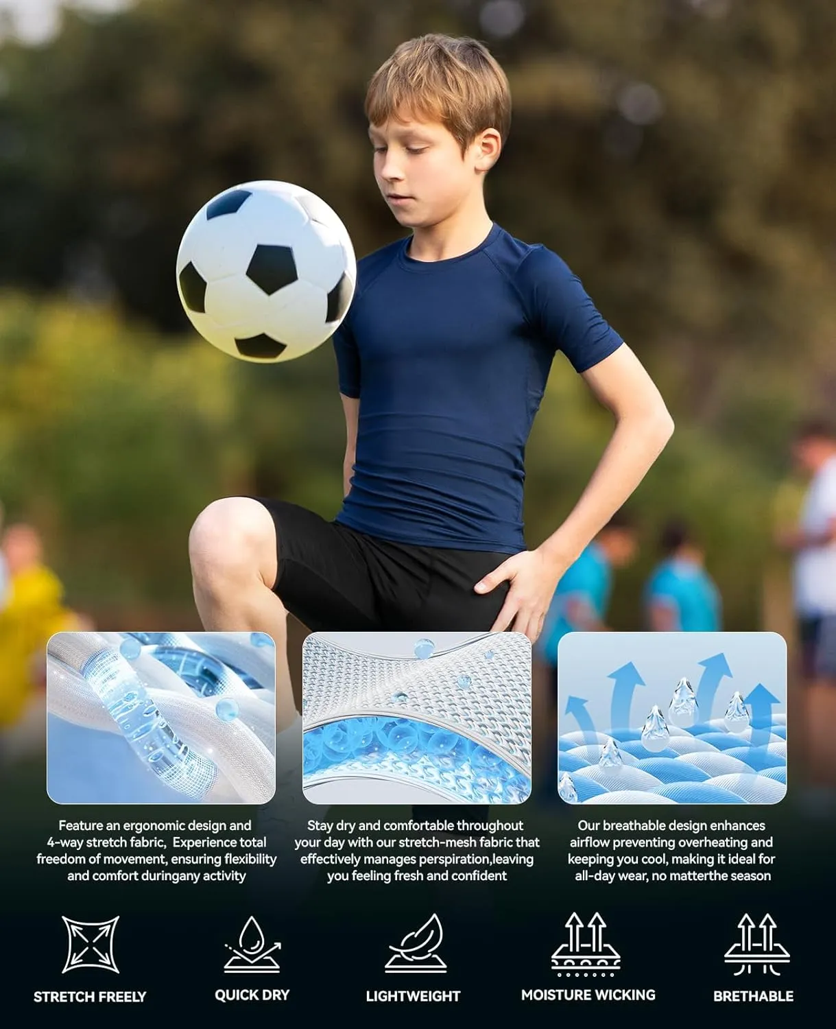 Niksa 1/2/3 Pack Boys Compression Shirt, Youth Athletic Quick Dry Undershirt Kids Sport Base Layer for Baseball Football