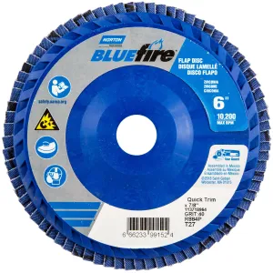 Norton 6 x 7/8 In. BlueFire Plastic Flat Flap Disc T27 P40 Grit R884P ZA 10 Count