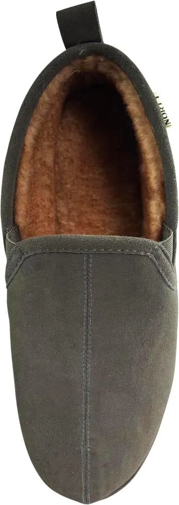 NORTY Mens Genuine Leather Cowhide Suede Slippers - Twin Gore Slip On Loafer - Lux Plush Fur Lining
