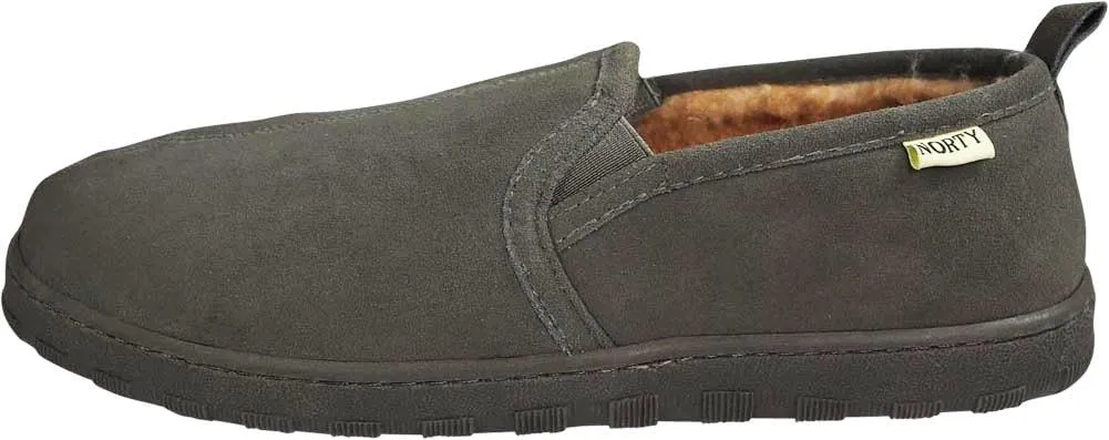 NORTY Mens Genuine Leather Cowhide Suede Slippers - Twin Gore Slip On Loafer - Lux Plush Fur Lining