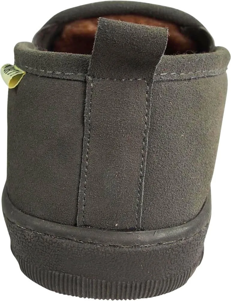 NORTY Mens Genuine Leather Cowhide Suede Slippers - Twin Gore Slip On Loafer - Lux Plush Fur Lining