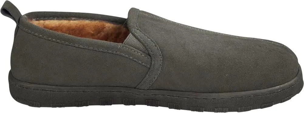 NORTY Mens Genuine Leather Cowhide Suede Slippers - Twin Gore Slip On Loafer - Lux Plush Fur Lining