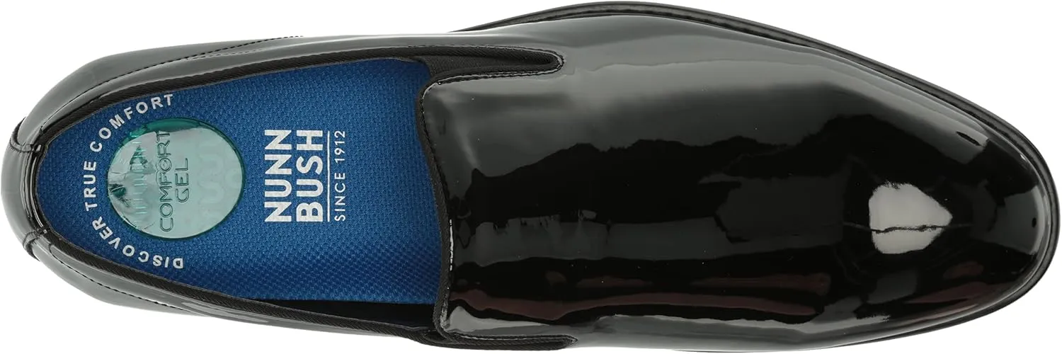 Nunn Bush Men's Centro Flex Plain Toe Slip on Formal Black Patent Loafer