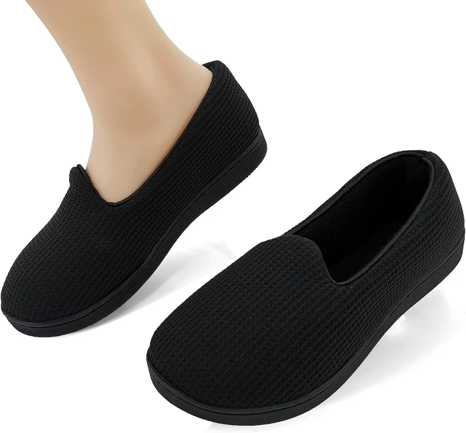 ofoot Womens Comfortable Memory Foam House Slippers Indoor Flat Shoes With Back Cotton Terry Cloth Lining Non Slip Soles