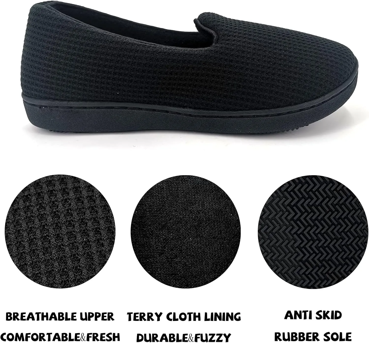ofoot Womens Comfortable Memory Foam House Slippers Indoor Flat Shoes With Back Cotton Terry Cloth Lining Non Slip Soles