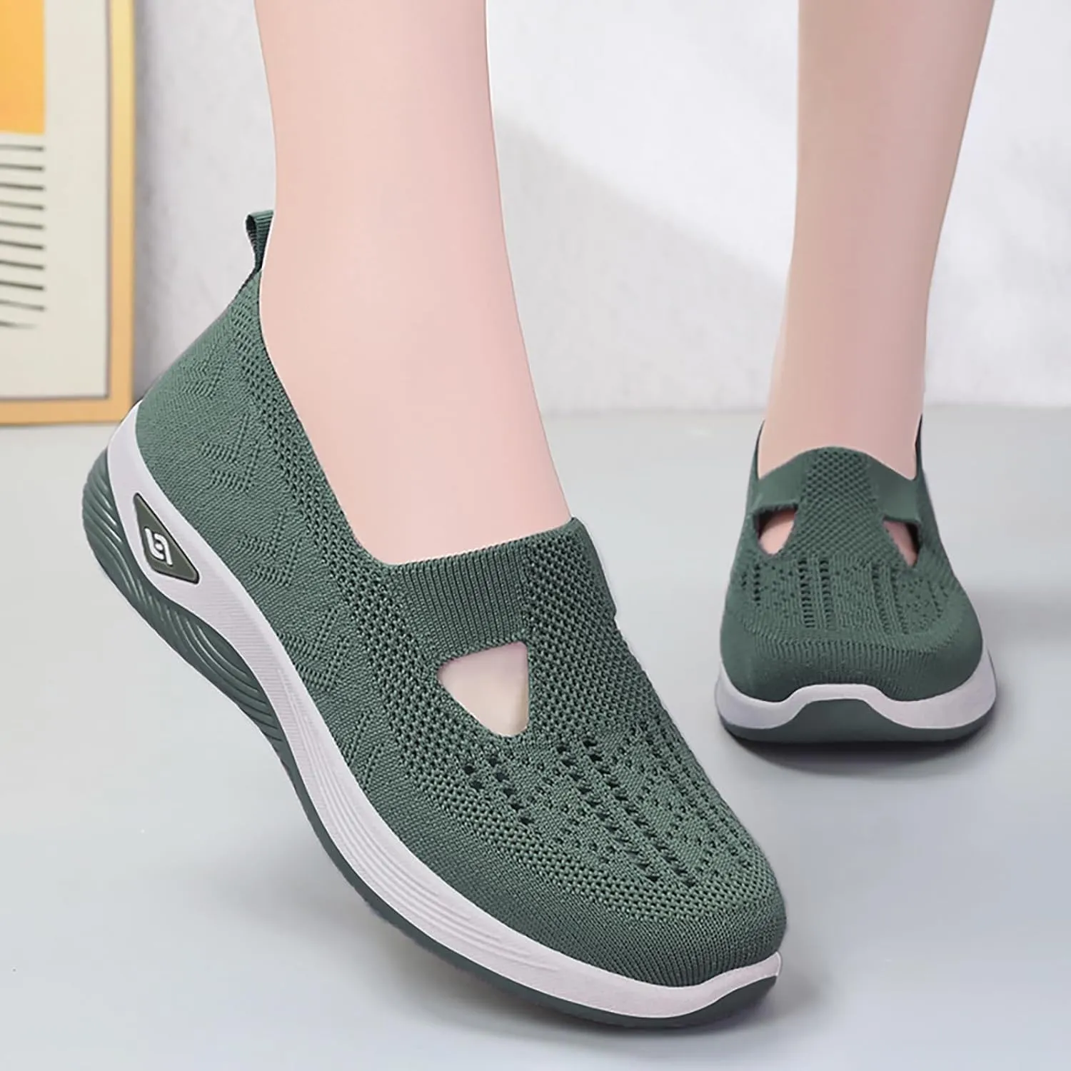 Orthopedic Walking Shoes for Women 2024 New Women's Woven Breathable Soft Sole Shoes Mesh Slip On Sneakers