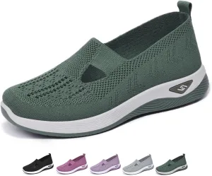 Orthopedic Walking Shoes for Women 2024 New Women's Woven Breathable Soft Sole Shoes Mesh Slip On Sneakers