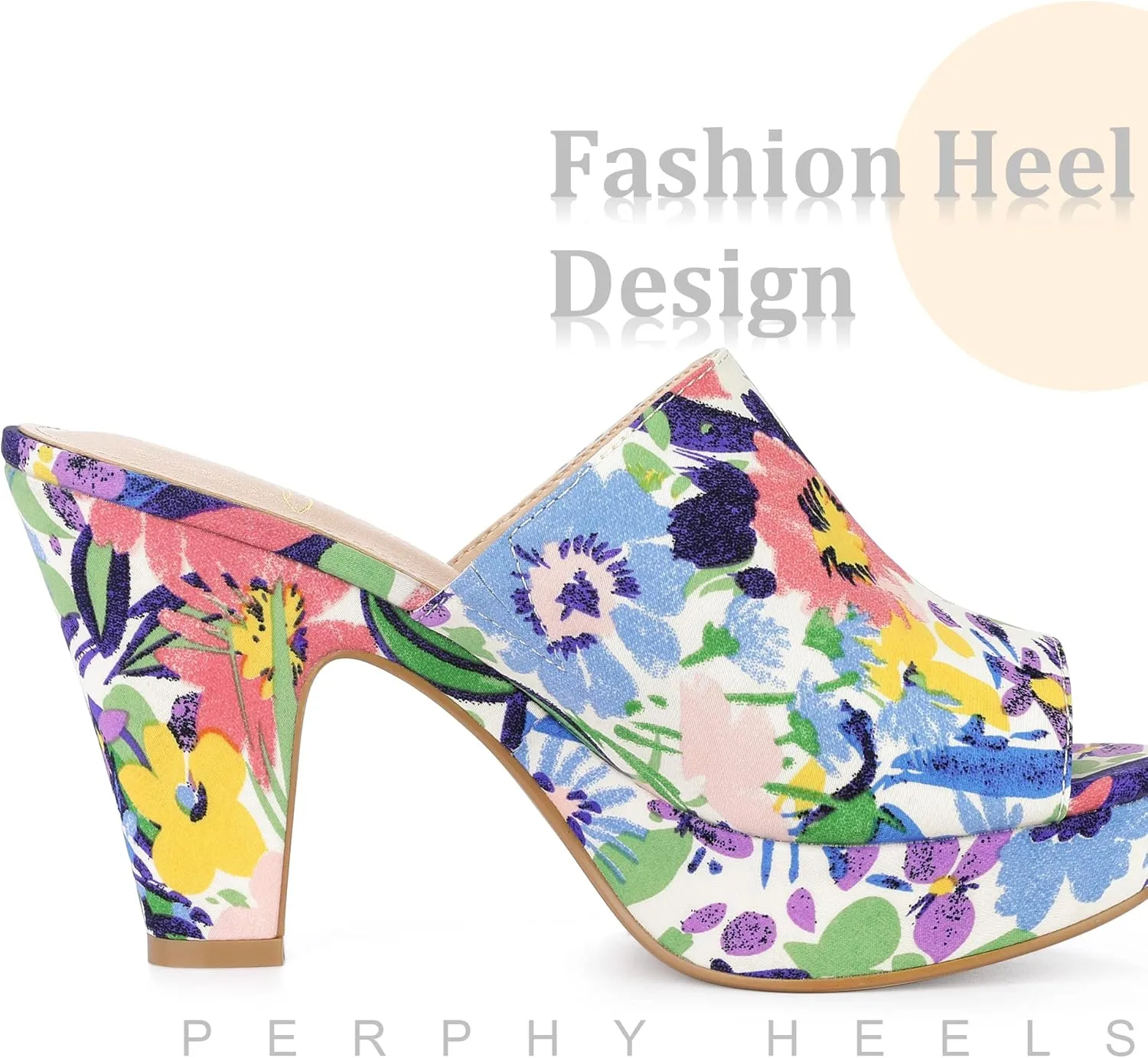 Perphy Platform Floral Chunky Heel Slides Sandals for Women
