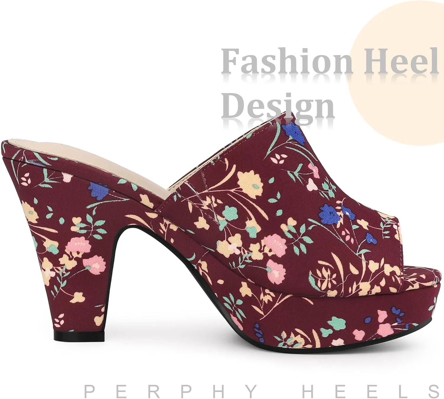 Perphy Platform Floral Chunky Heel Slides Sandals for Women