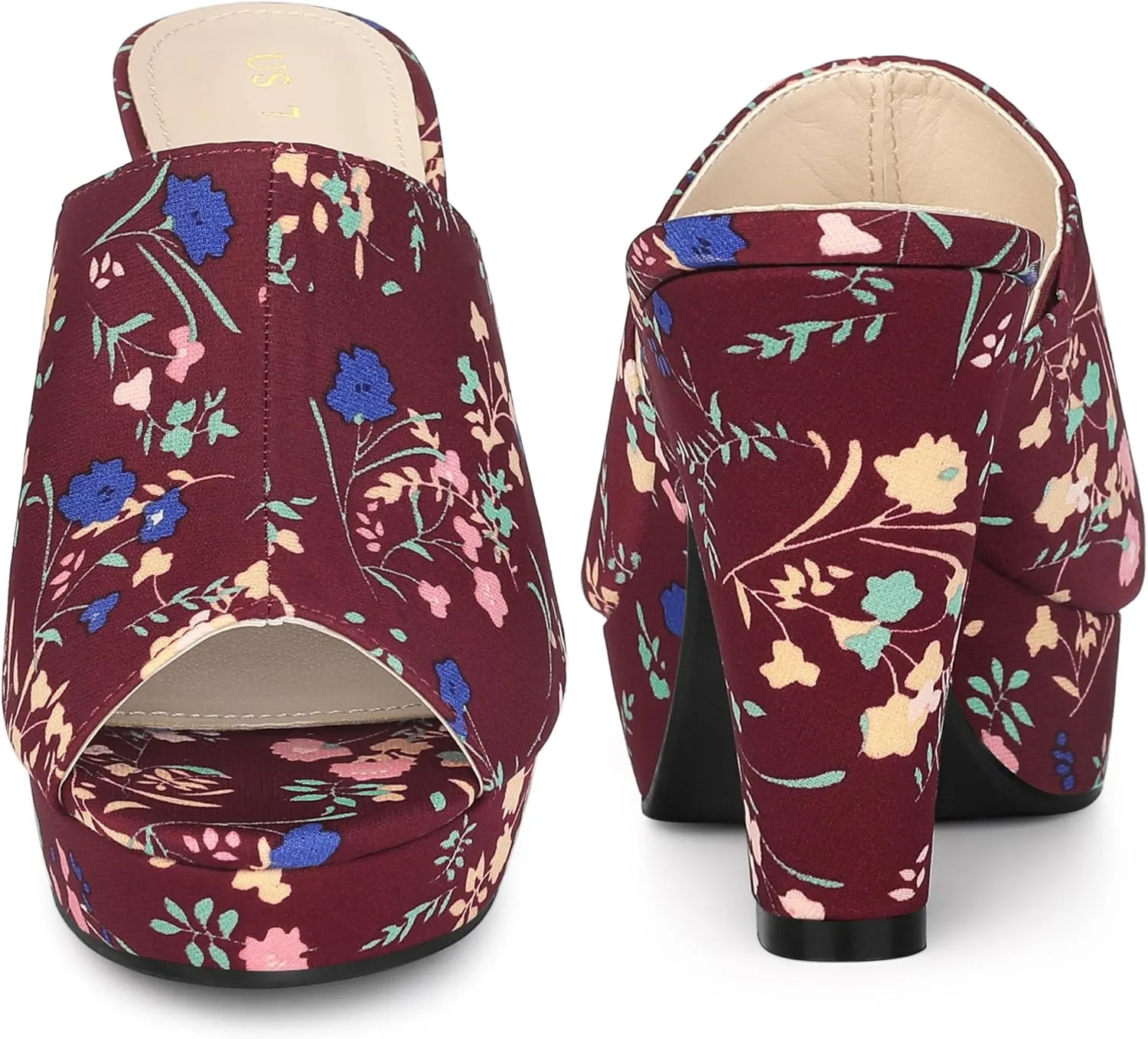 Perphy Platform Floral Chunky Heel Slides Sandals for Women