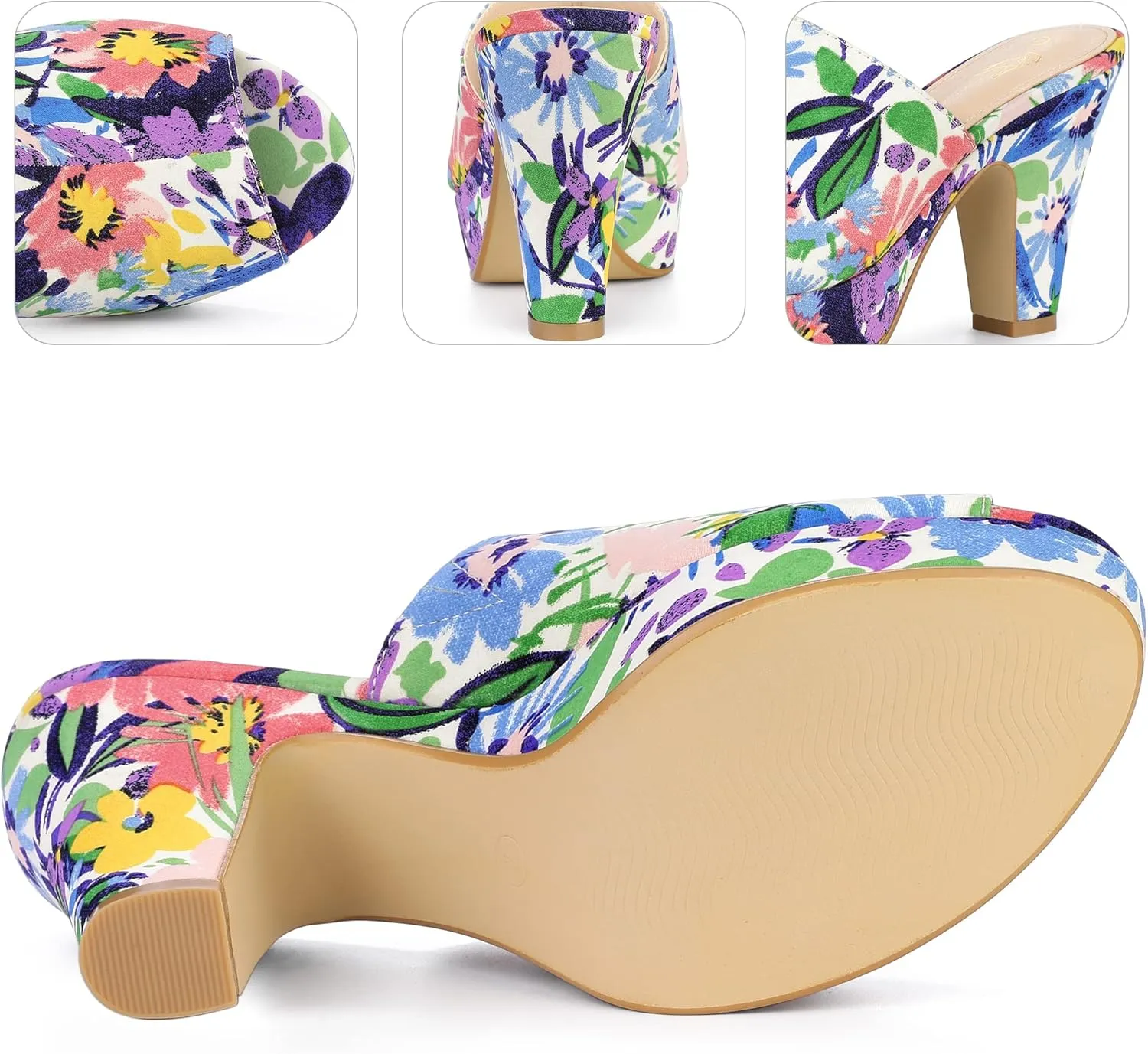 Perphy Platform Floral Chunky Heel Slides Sandals for Women
