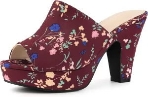 Perphy Platform Floral Chunky Heel Slides Sandals for Women