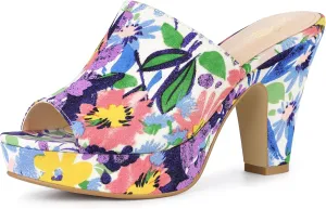 Perphy Platform Floral Chunky Heel Slides Sandals for Women