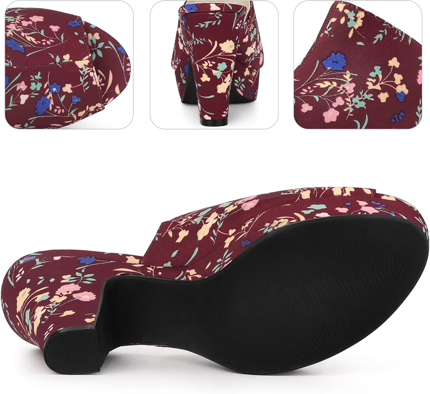 Perphy Platform Floral Chunky Heel Slides Sandals for Women