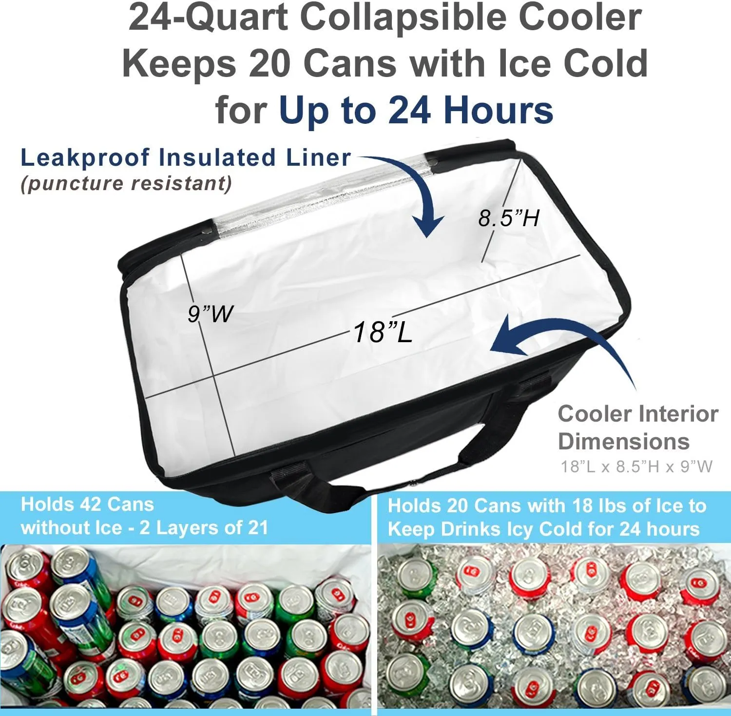 Picnic at Ascot 42 Can Capacity Semi Rigid Collapsible Leakproof Cooler- Designed & Quality Approved in The USA - 2 Pack