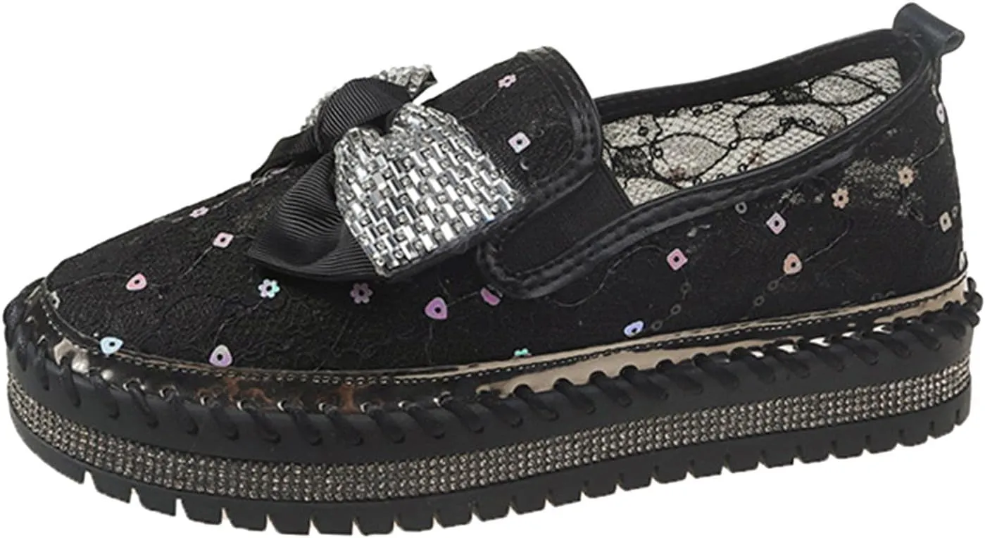 Platform Rhinestones Glitter Sneaker for Women Sparkle Slip On Comfort Sneaker Flat Loafer Casual Shoes
