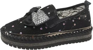 Platform Rhinestones Glitter Sneaker for Women Sparkle Slip On Comfort Sneaker Flat Loafer Casual Shoes