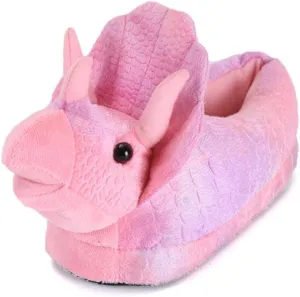 Plush Dinosaur Slippers, Pink, Unisex-Adults & Kids, Size 9-10.6, Anti-Skid Sole, Perfect for Home, Christmas, Halloween