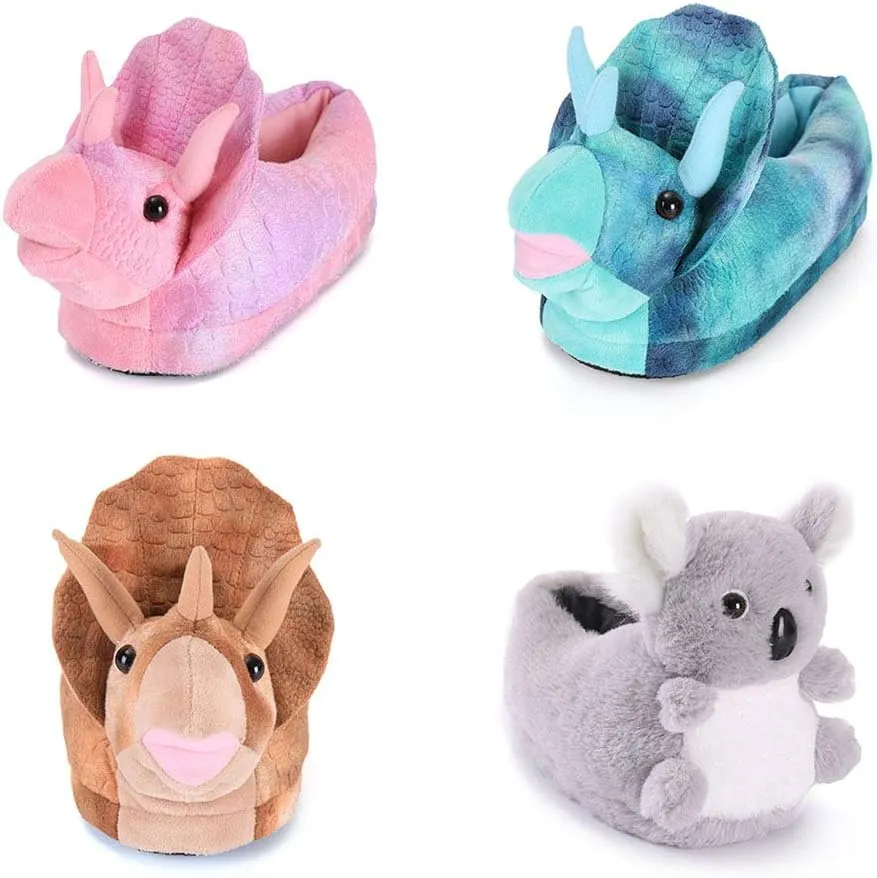 Plush Dinosaur Slippers, Pink, Unisex-Adults & Kids, Size 9-10.6, Anti-Skid Sole, Perfect for Home, Christmas, Halloween