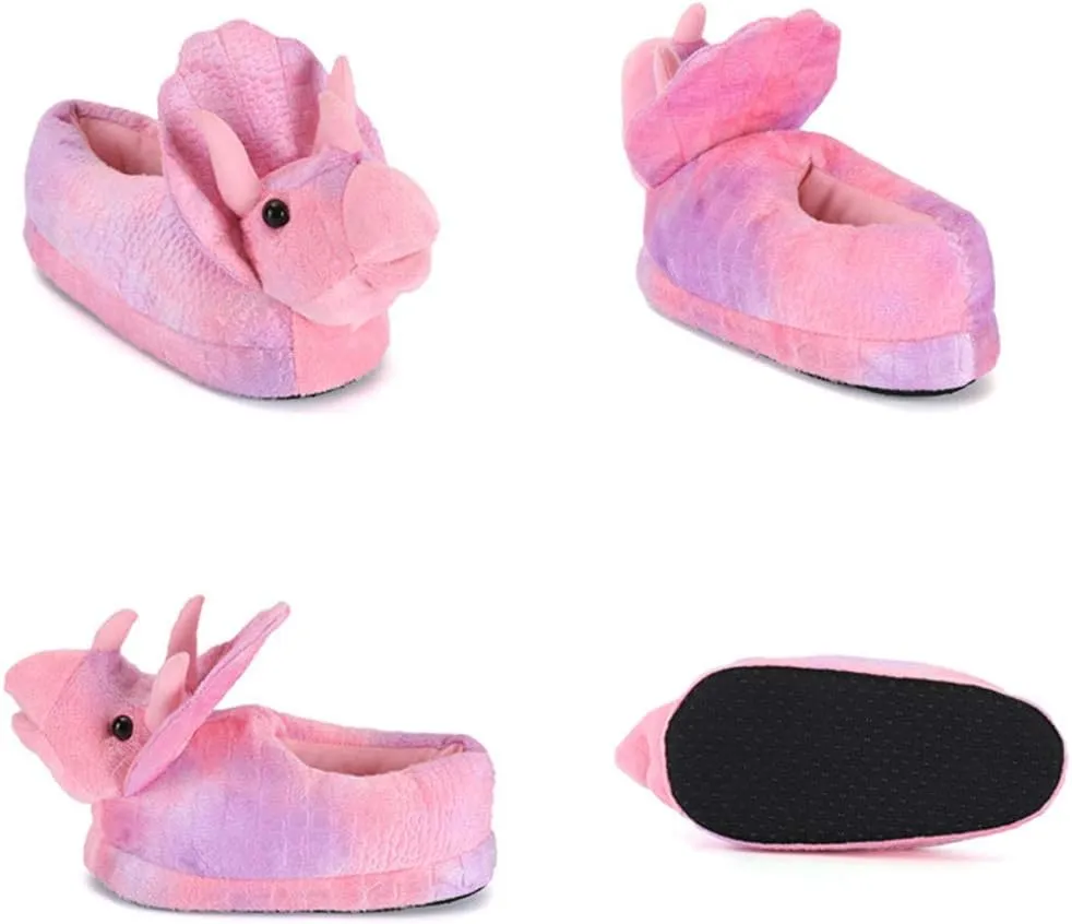 Plush Dinosaur Slippers, Pink, Unisex-Adults & Kids, Size 9-10.6, Anti-Skid Sole, Perfect for Home, Christmas, Halloween