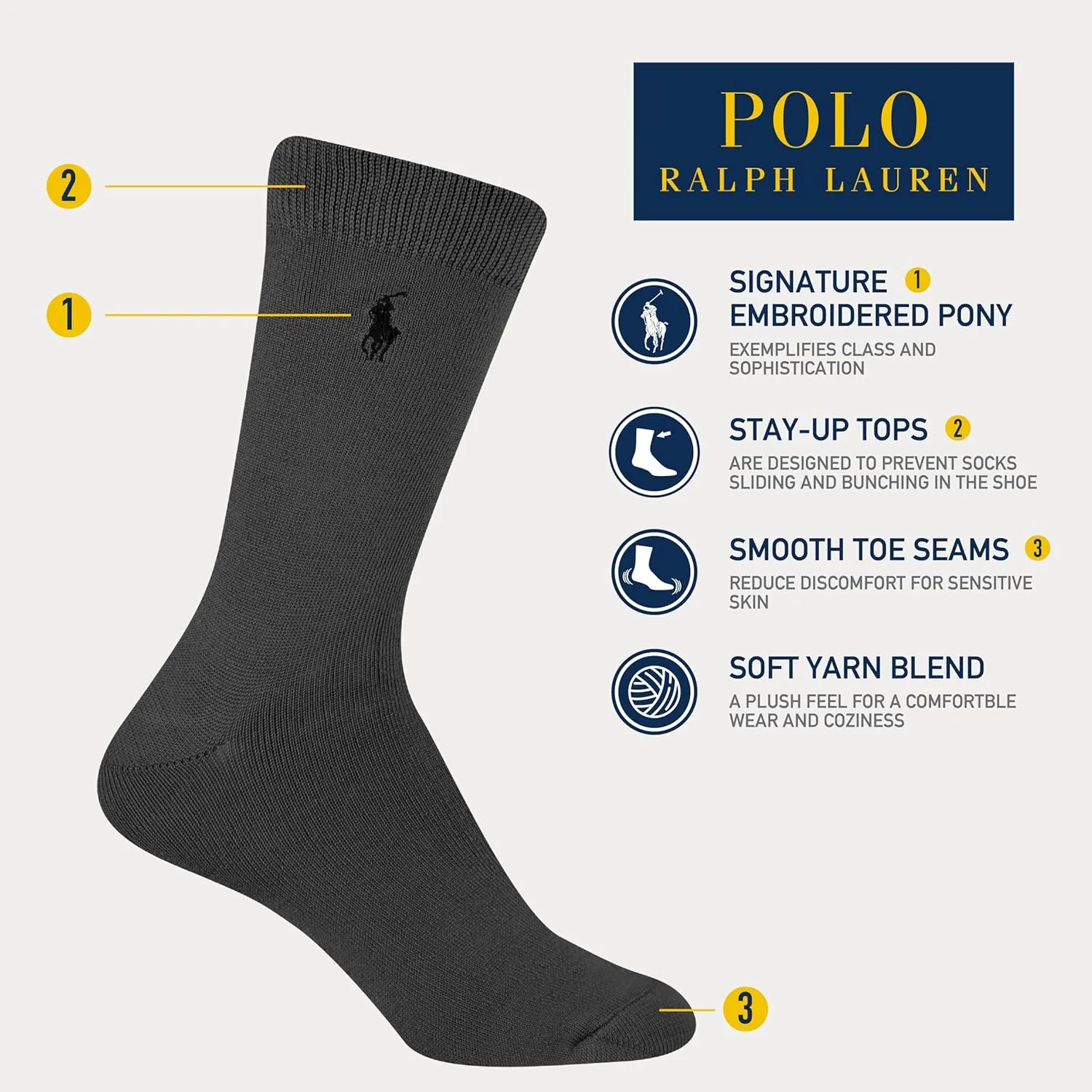 Polo Ralph Lauren Boys' Supersoft Dress Crew Socks-3 Pair Pack-Soft Yarn and Stay Up Top