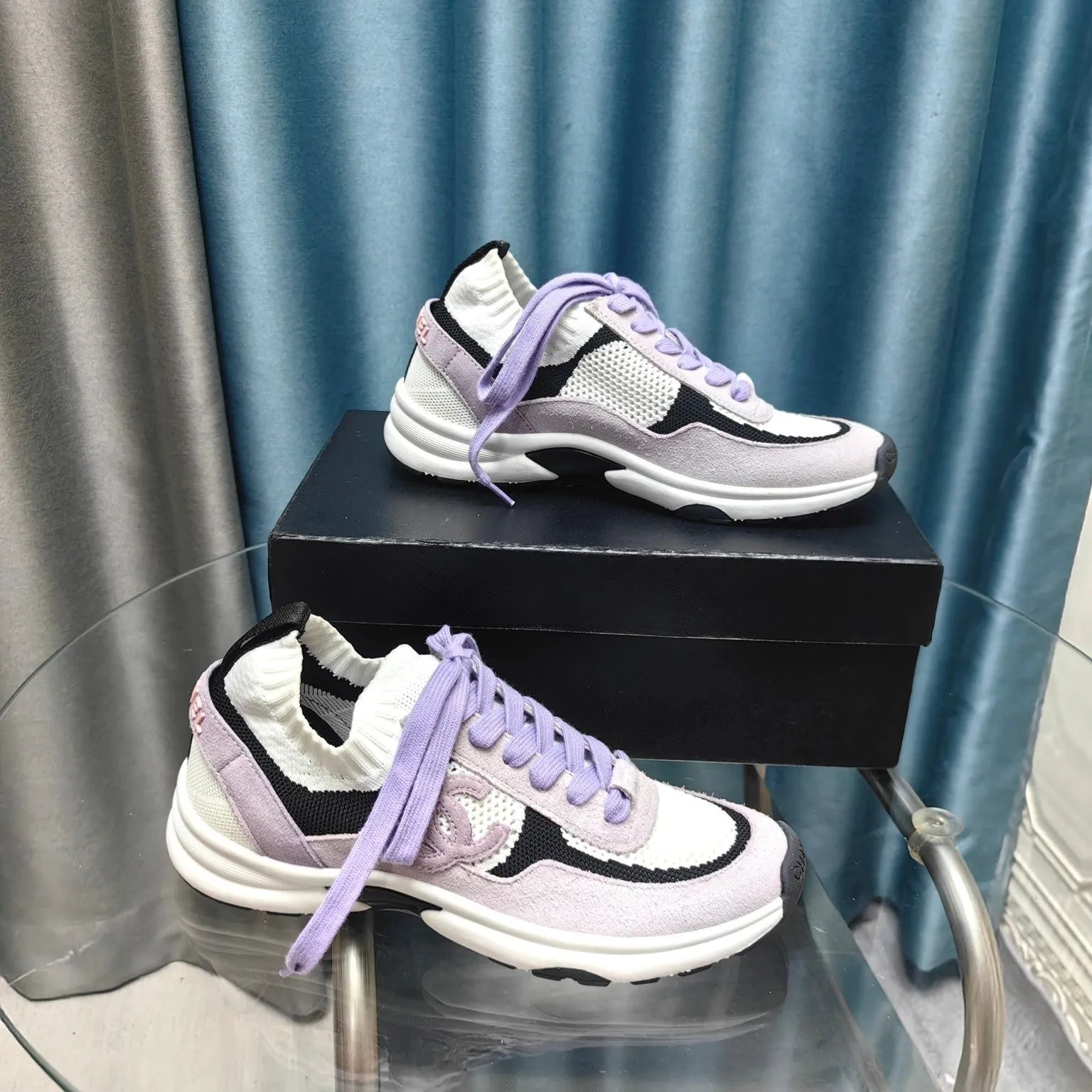 Polyester Suede White Fabric Mesh And Instant Sneaker Limited-edition offer CHANEL Purple Light