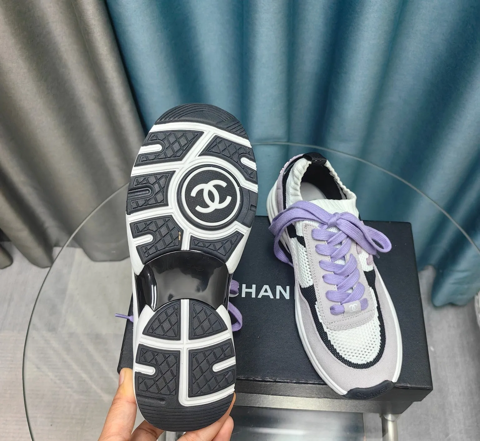 Polyester Suede White Fabric Mesh And Instant Sneaker Limited-edition offer CHANEL Purple Light