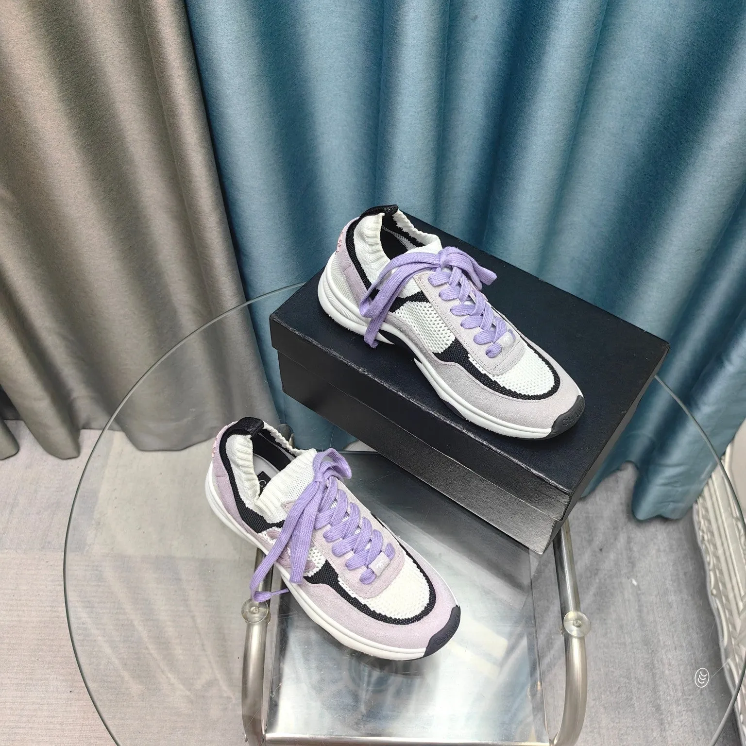 Polyester Suede White Fabric Mesh And Instant Sneaker Limited-edition offer CHANEL Purple Light