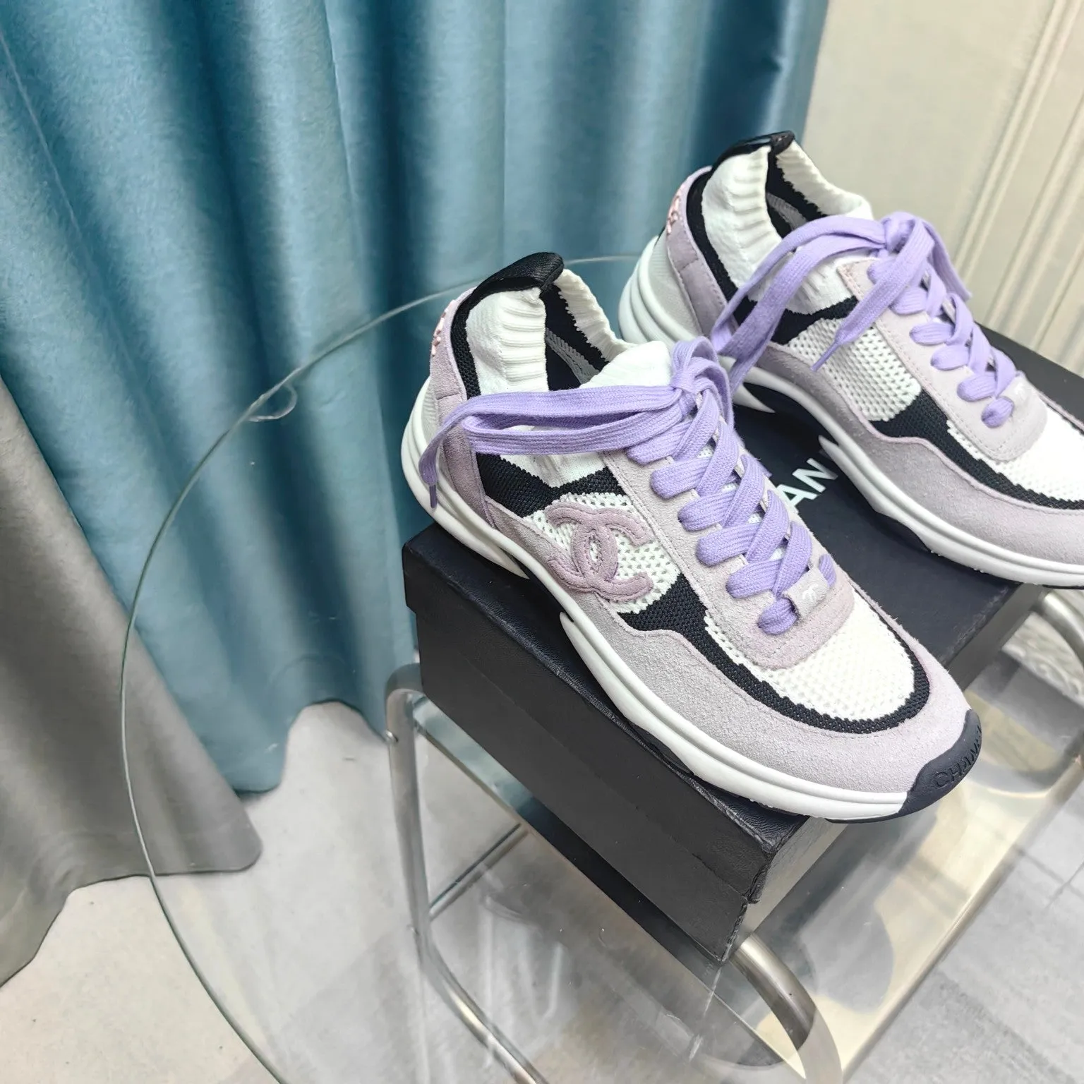 Polyester Suede White Fabric Mesh And Instant Sneaker Limited-edition offer CHANEL Purple Light