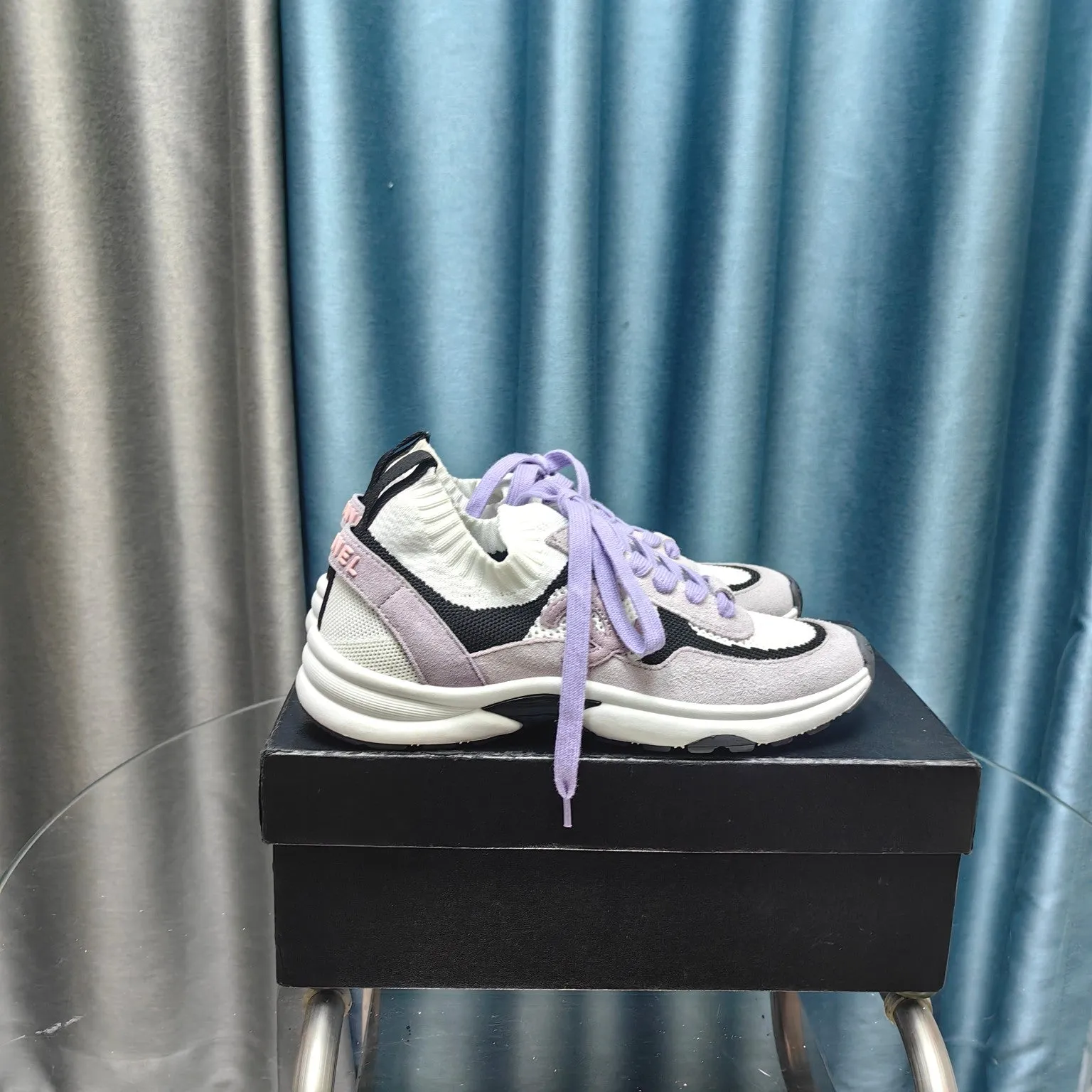 Polyester Suede White Fabric Mesh And Instant Sneaker Limited-edition offer CHANEL Purple Light