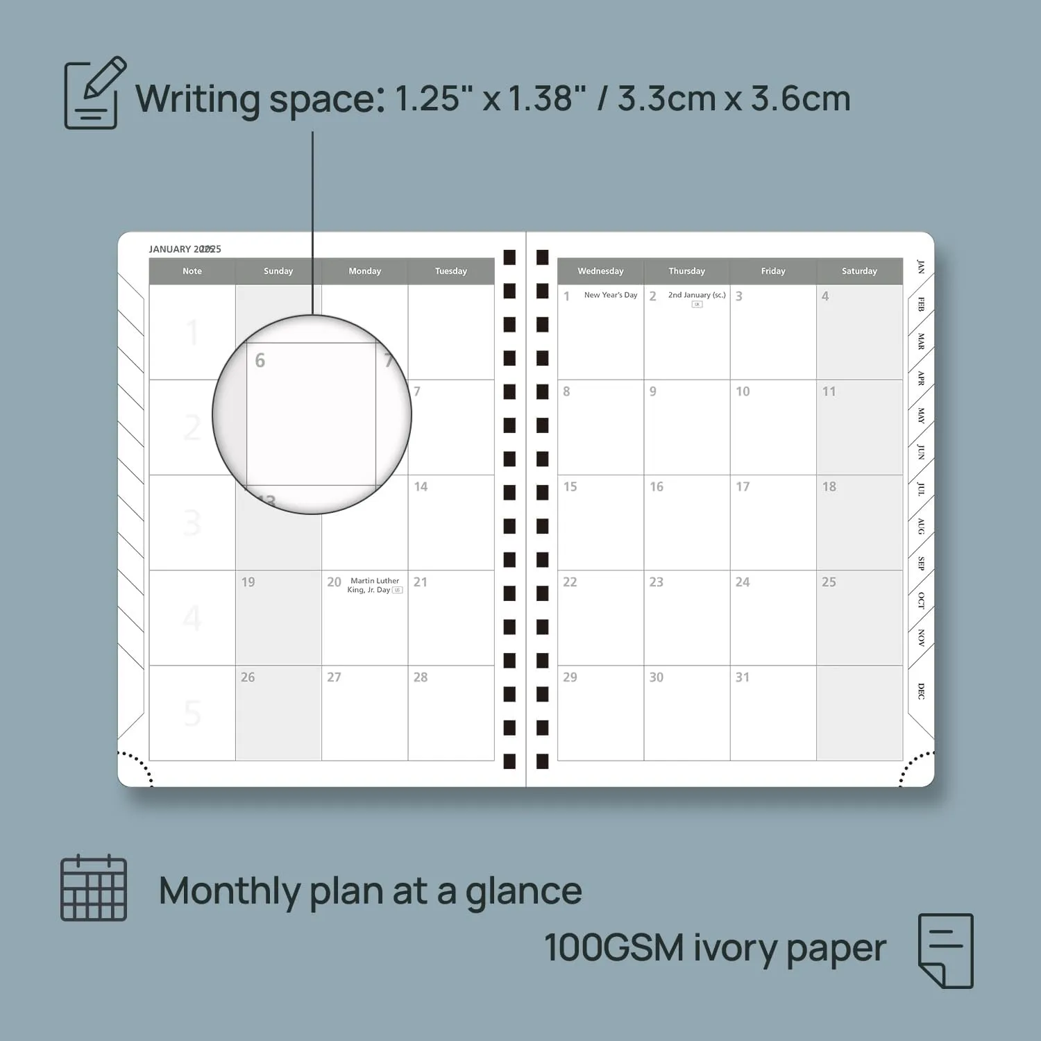 POPRUN 2025 Planner (Medium Size 8.5'' x 6.25'' Wire-Bound Hard Cover) Daily Weekly and Monthly Calendar - Agenda 2025 with Hourly Schedule & Vertical Weekly Layout, Monthly Tabs - Navy Blue