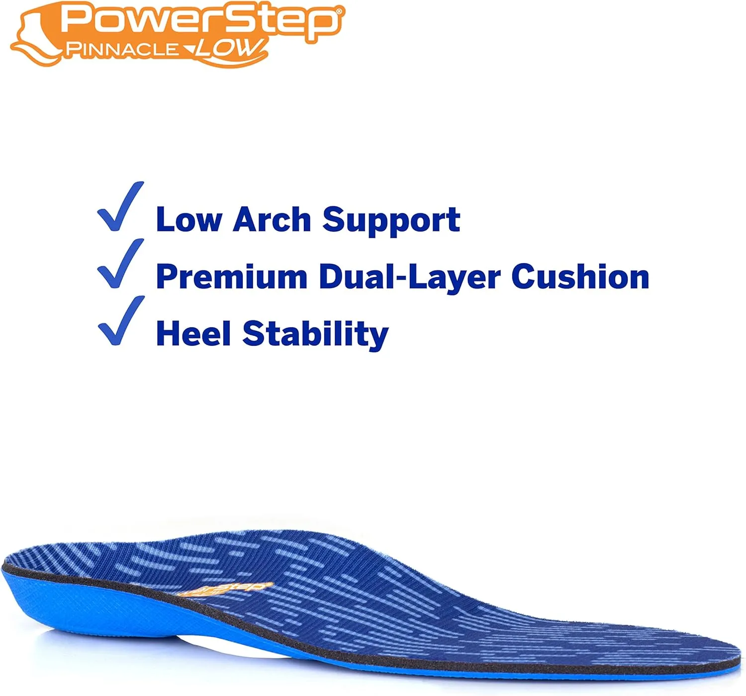 Powerstep Mens Pinnacle Low Insole, Blue/Orange