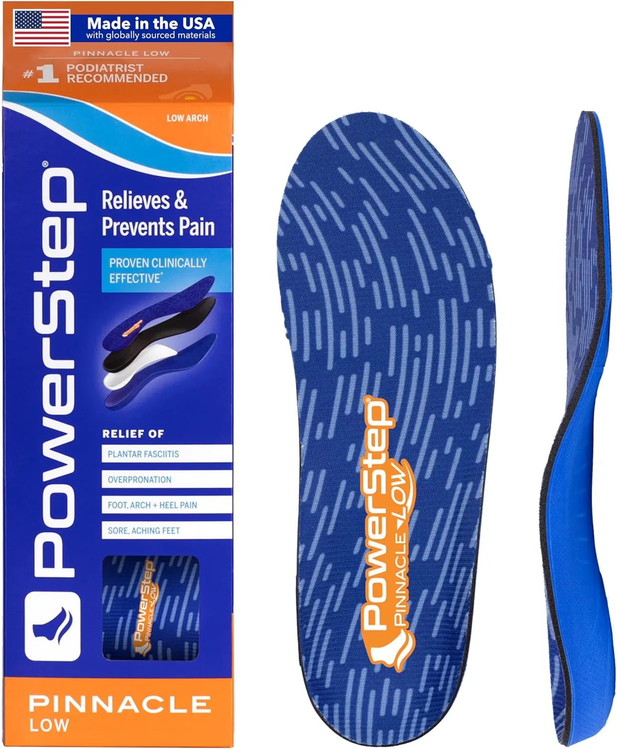 Powerstep Mens Pinnacle Low Insole, Blue/Orange