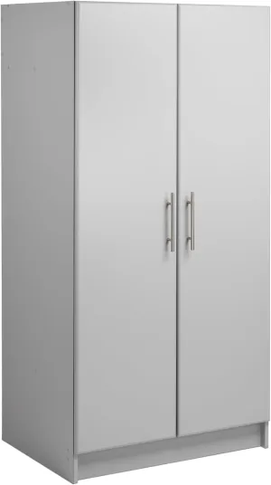 Prepac Elite 32" Storage Cabinet Closet, Light Gray Storage Cabinet with Hanging Rail and Shelves for Living room, Kitchen and Laundry room 24.5" D x 32" W x 65" H