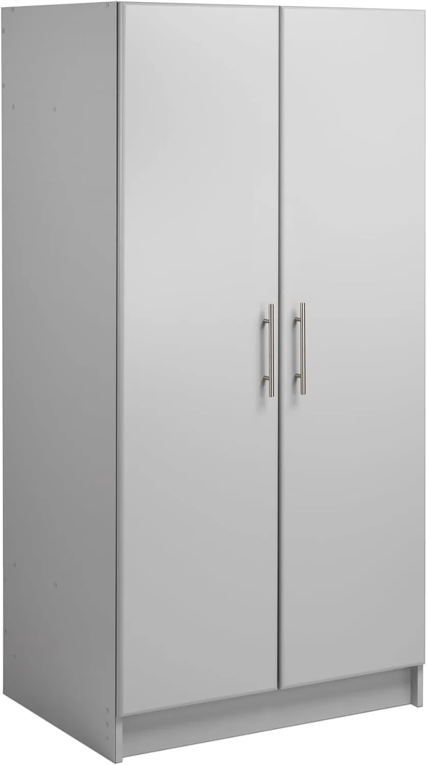 Prepac Elite 32" Storage Cabinet Closet, Light Gray Storage Cabinet with Hanging Rail and Shelves for Living room, Kitchen and Laundry room 24.5" D x 32" W x 65" H