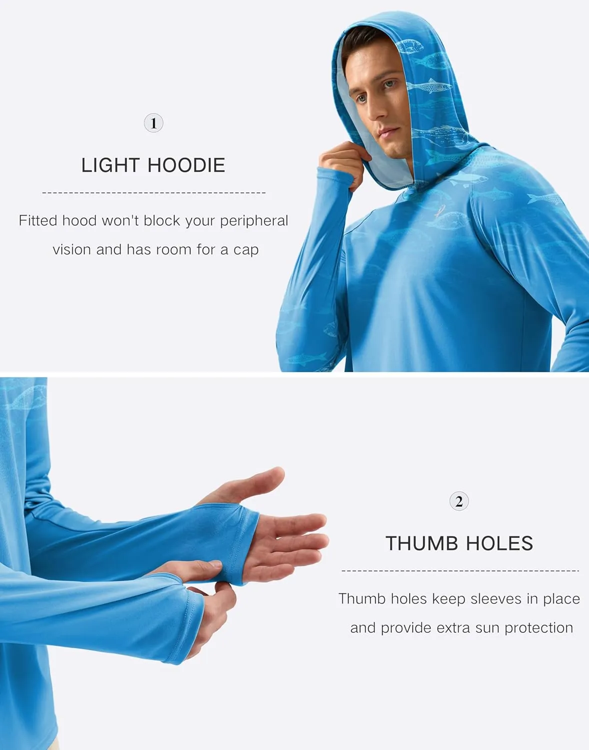 Pudolla Men's Sun Protection Hoodie Shirts UPF 50  Rash Guard SPF Long Sleeve Fishing Shirt for Men Swim Hiking Boating