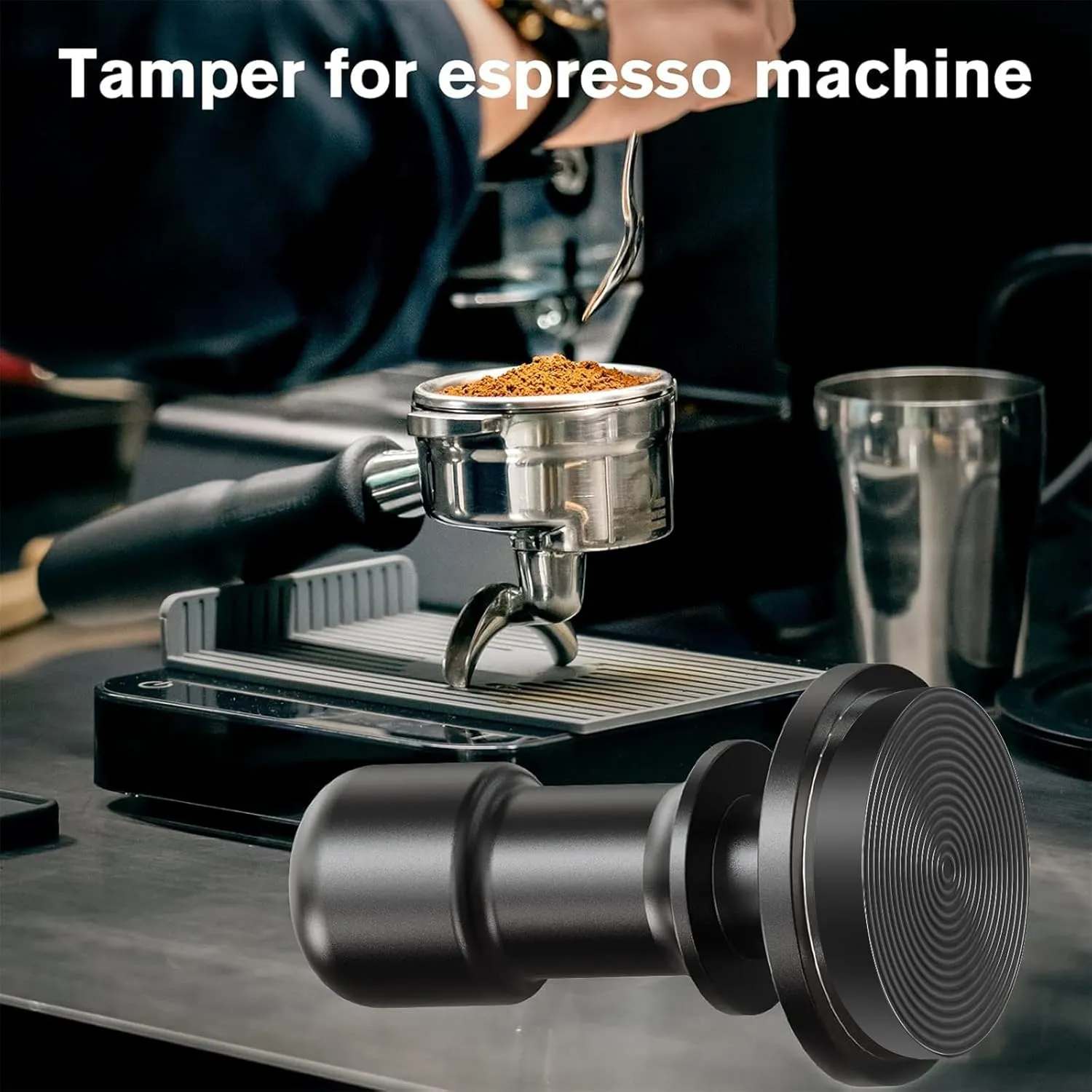 PUSEE 58mm Espresso Coffee Tamper,Premium Calibrated Espresso Tamper 30lb Coffee Tamper with Spring Loaded,Titanium Ripple Plating Base Ground Tamper for Barista Home Coffee Espresso Accessories