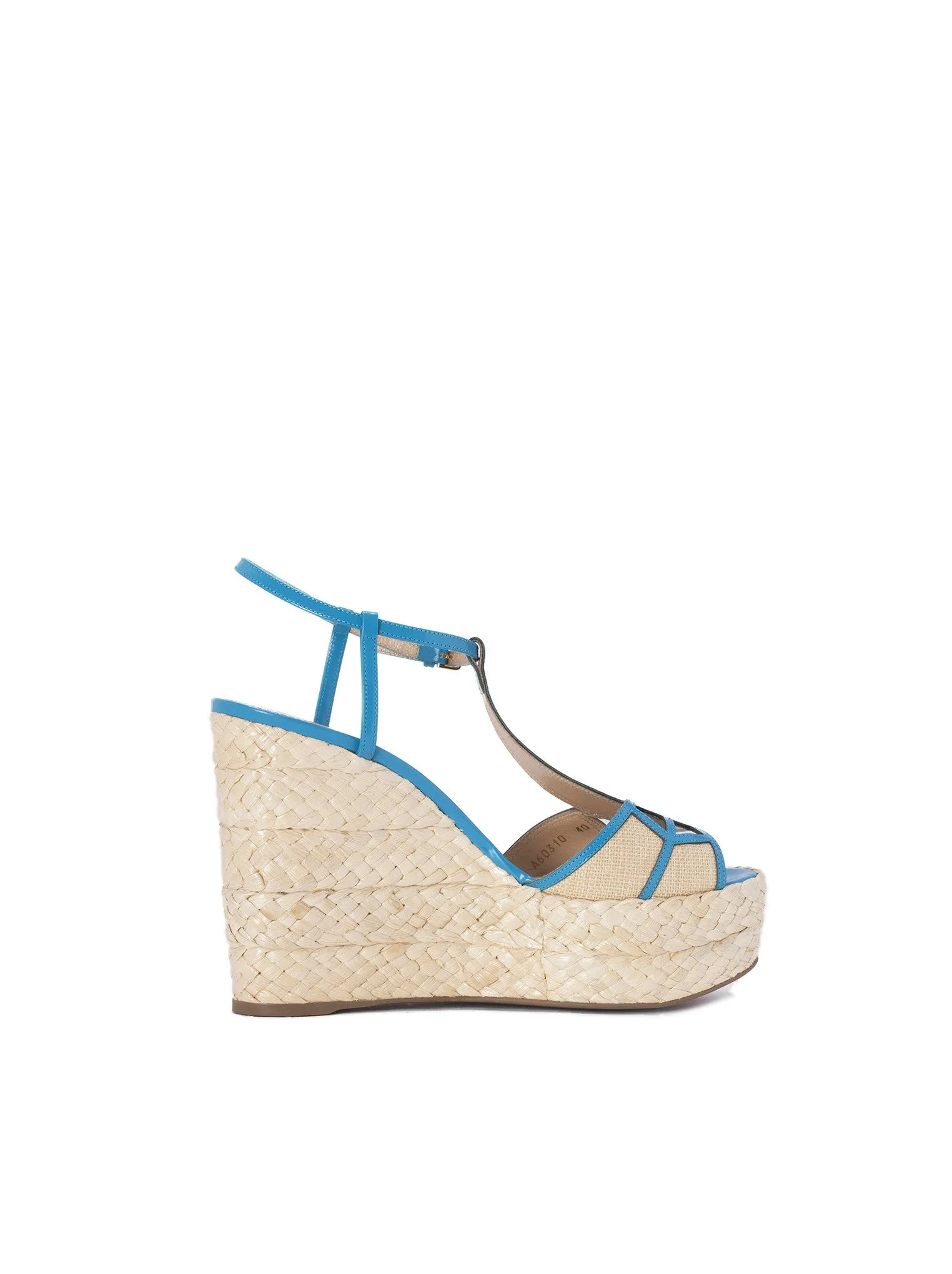 Puzzle Leather and Raffia Espadrille Wedge Sandals
