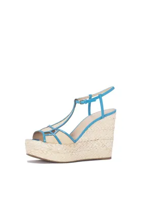 Puzzle Leather and Raffia Espadrille Wedge Sandals