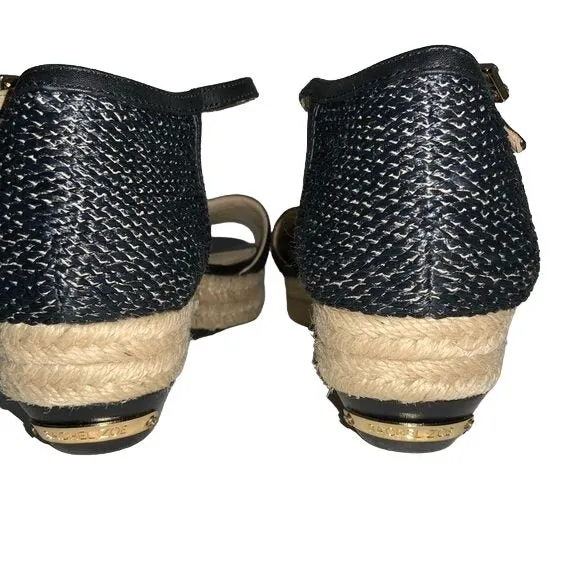 Rachel Zoe Black Raffia Ankle Strap Sandals Espadrille Wedge Soles
