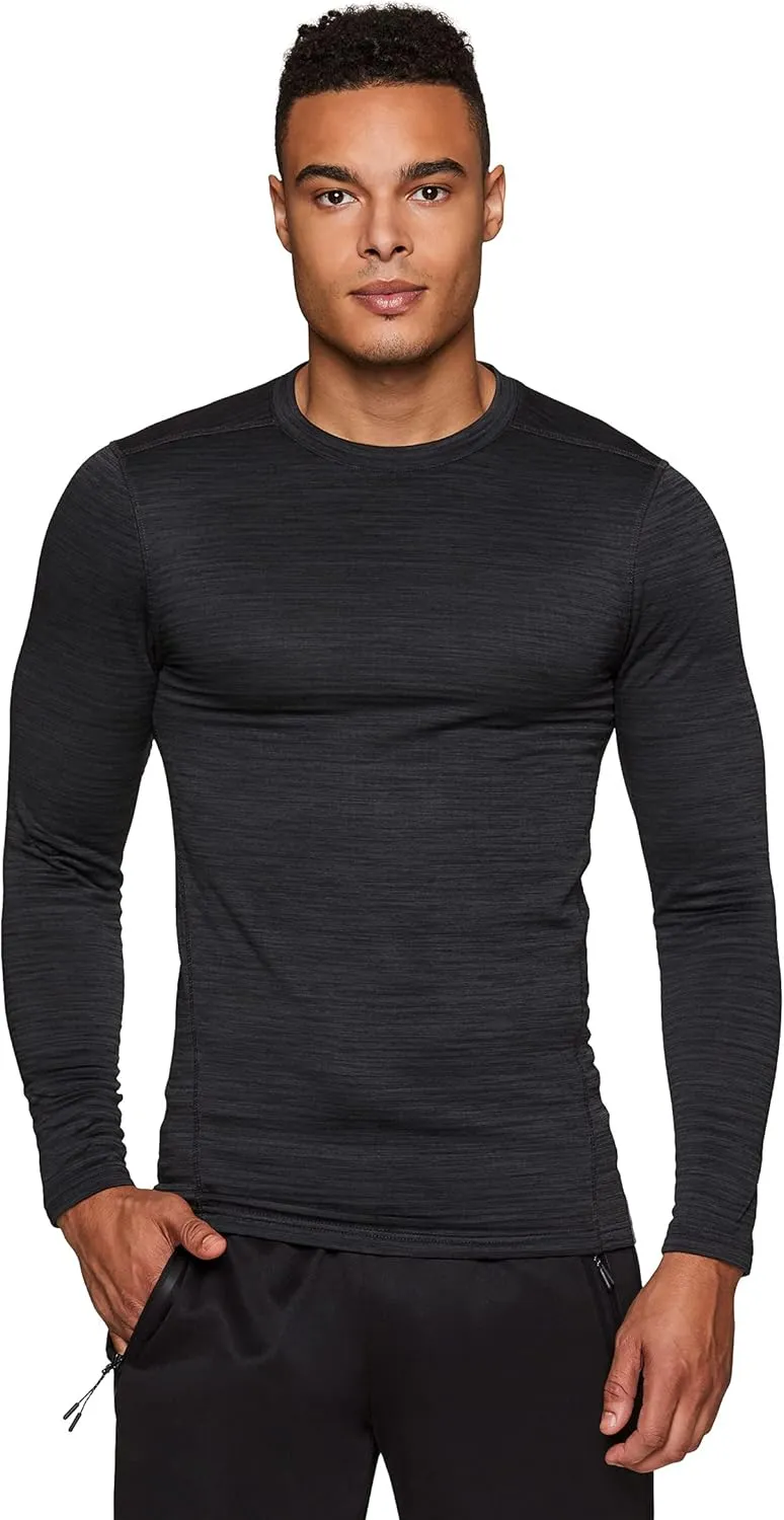 RBX Active Men's Athletic Performance Long Sleeve Crew Neck Fleece Lined Insulated Fitted Base Layer T-Shirt
