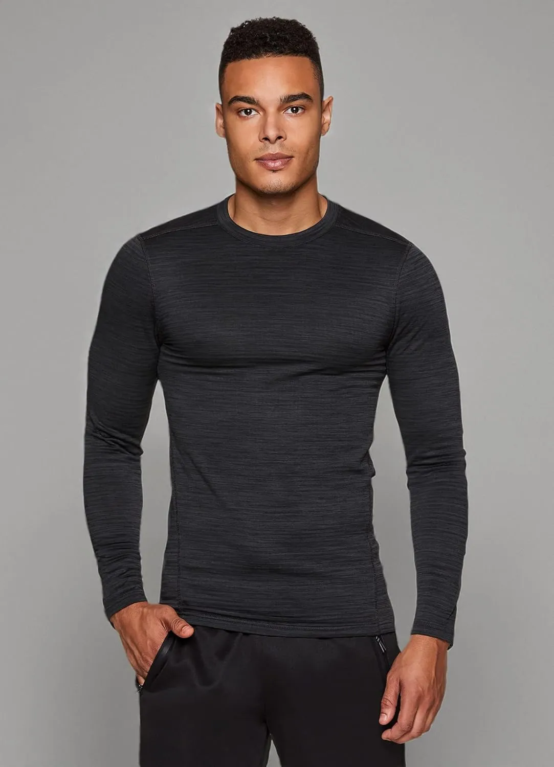 RBX Active Men's Athletic Performance Long Sleeve Crew Neck Fleece Lined Insulated Fitted Base Layer T-Shirt