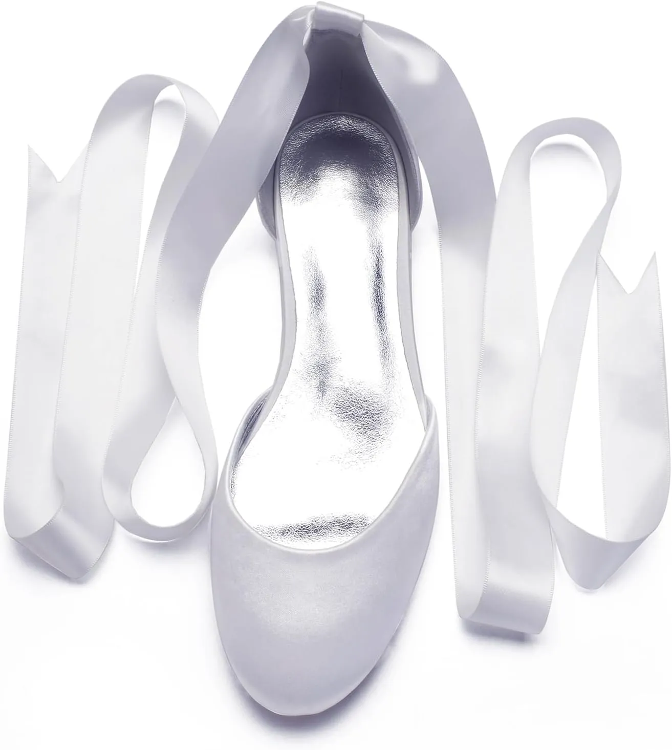 Ribbon Tie Wedding Flats for Bride 5047-62 Satin Comfortable Round Toe Party Dress Pumps Ballet Flat Shoes