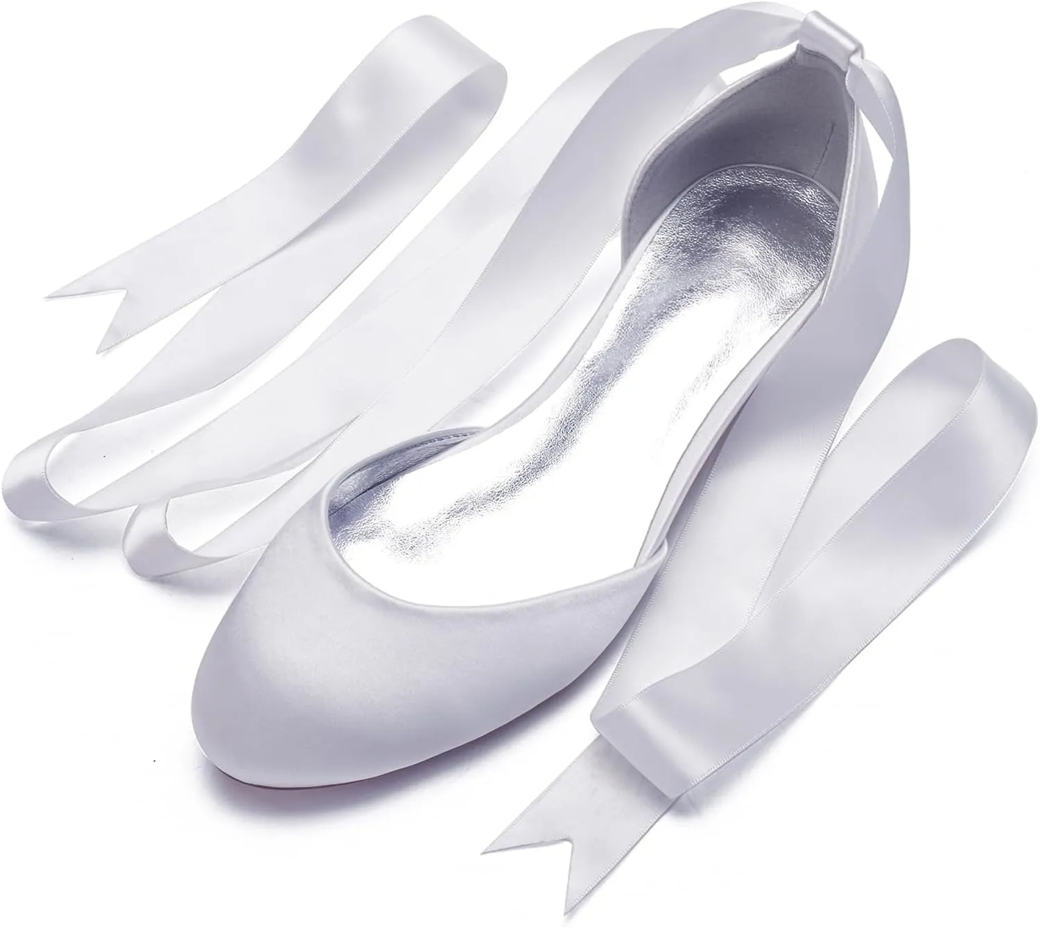 Ribbon Tie Wedding Flats for Bride 5047-62 Satin Comfortable Round Toe Party Dress Pumps Ballet Flat Shoes