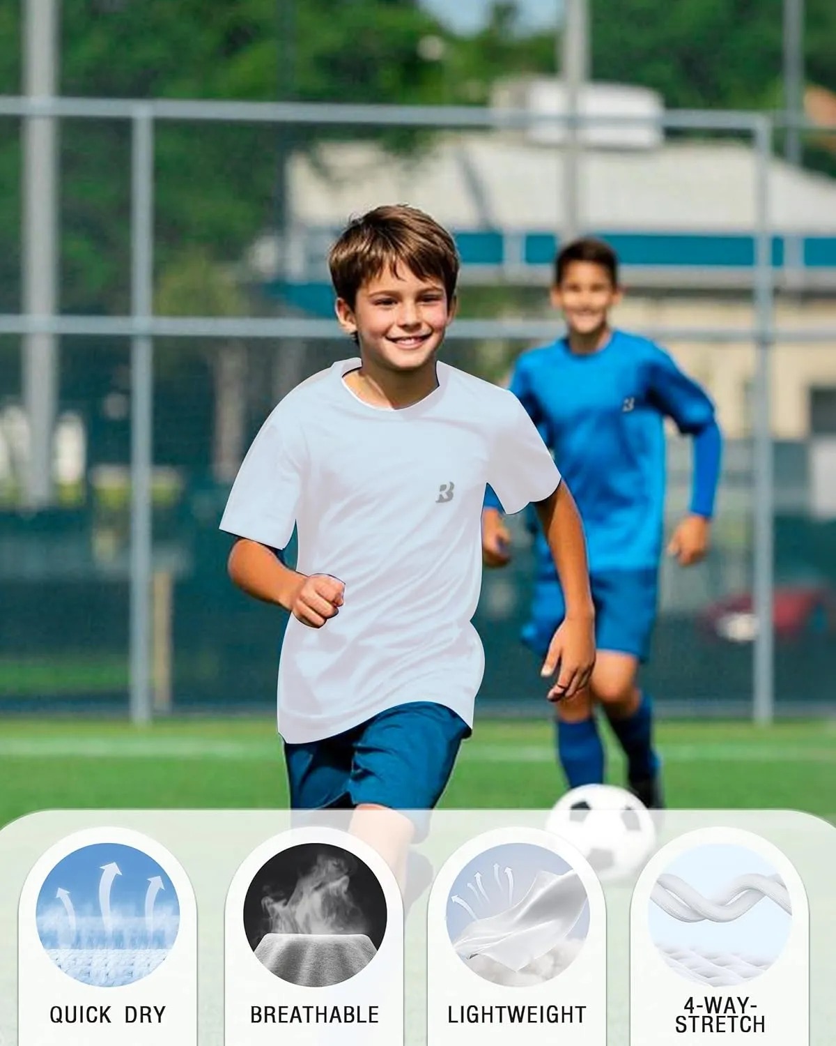 Roadbox Boys Compression Shirt, Youth Short Sleeve Undershirts for Basketball Baseball Soccer, Quick Dry Athletic Base Layer