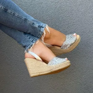Roxy Espadrille Wedge in Silver Glitter (Vegan)