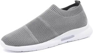 Running Shoes for Men Slip on Sneakers Grey Workout Breathable Walking Athletic Comfortable Slippers Size 8