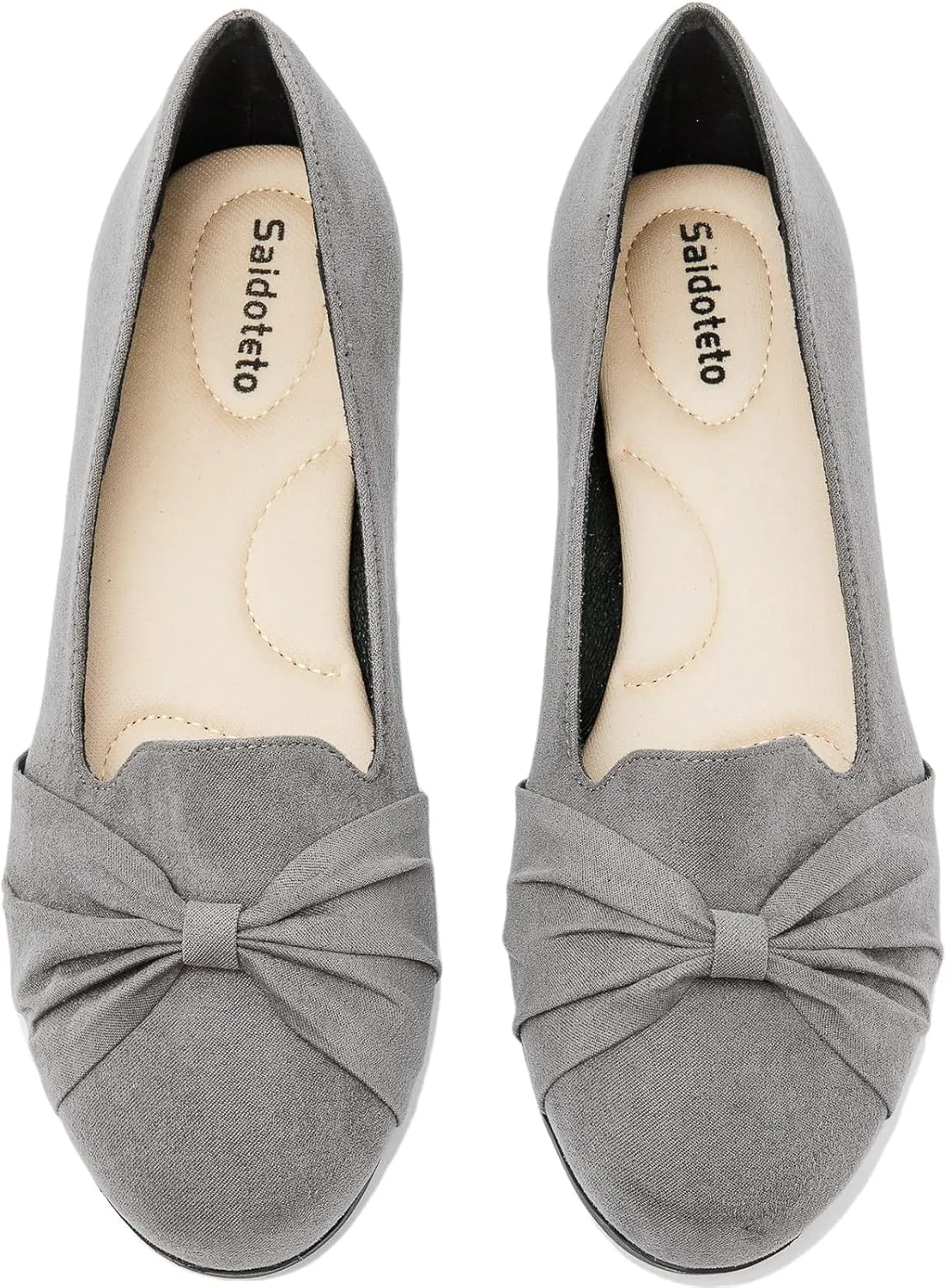 Saidoteto Women's Ballet Flats, Comfortable Round Toe Slip On Flat Shoes Classic Suede Office Dress Shoes for Work
