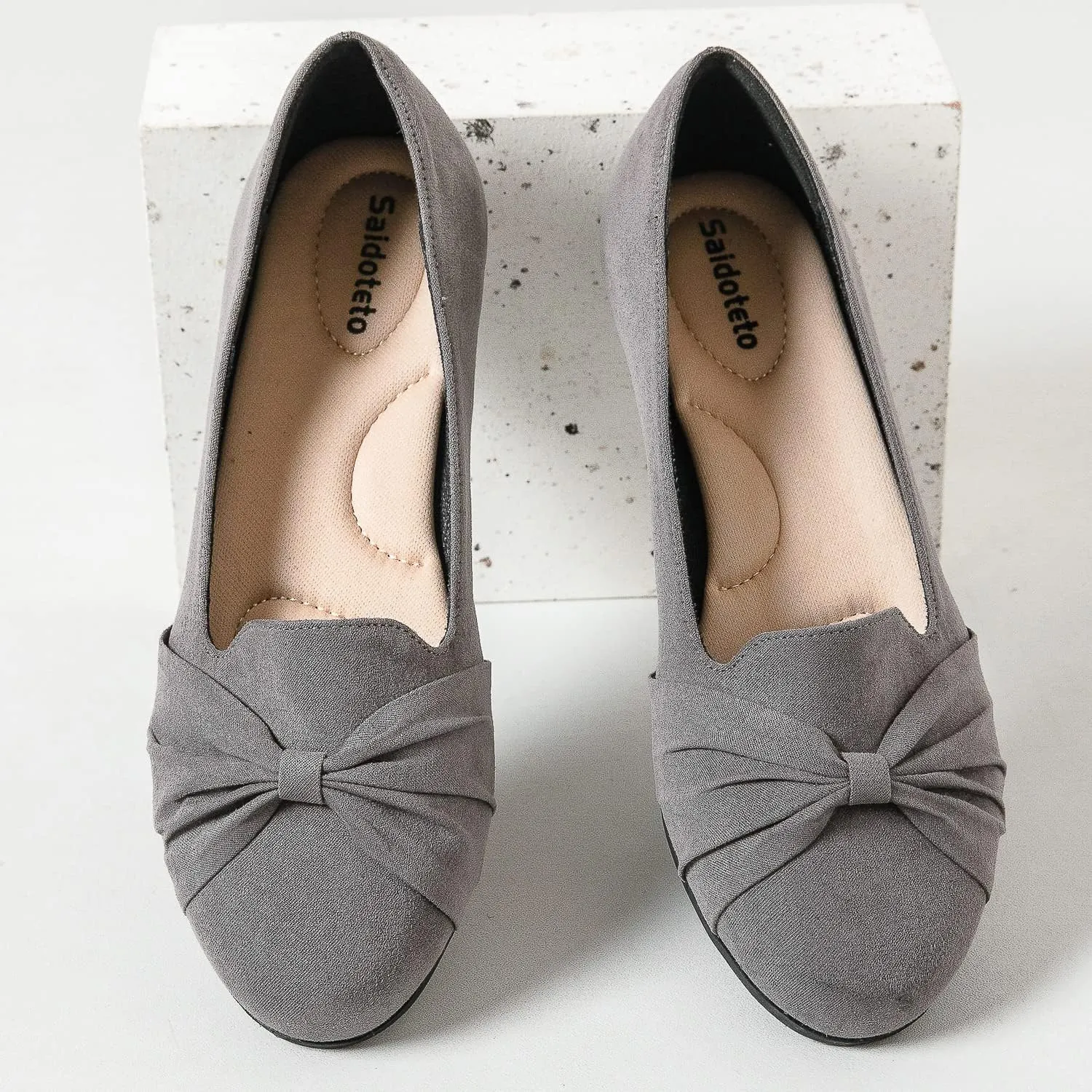 Saidoteto Women's Ballet Flats, Comfortable Round Toe Slip On Flat Shoes Classic Suede Office Dress Shoes for Work