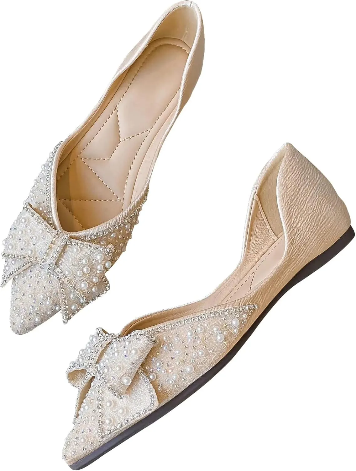 SAILING LU Sequins Flats Bow-Knot Shoes Women Dressy Pointed Toe Bridal Shoes for Wedding Comfortable Loafers Slip-ons